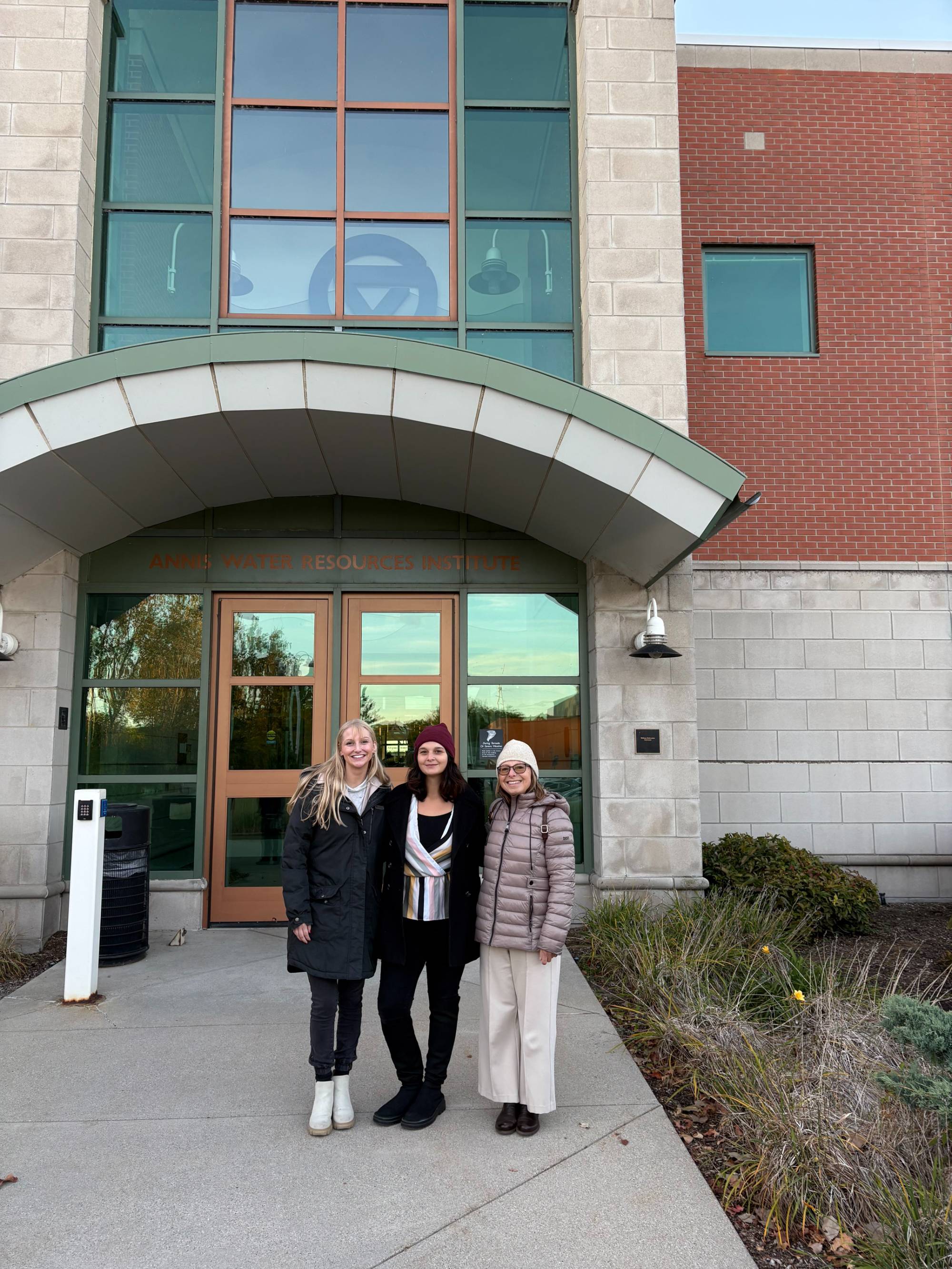 GLISA ELF Team members standing in front of the Robert B. Annis Water Research Institute in Muskegon.